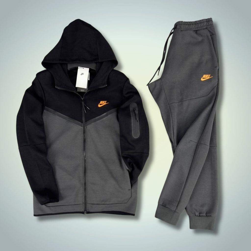 Nike Tech Fleece férfi tréningruha, fekete - grafit, narancssárga logóval. Prémium minőségű