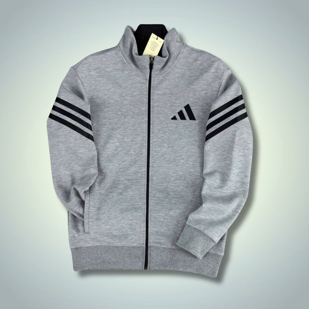 Férfi pulóver Adidas, függőleges csíkok, klasszikus szürke. Prémium minőség