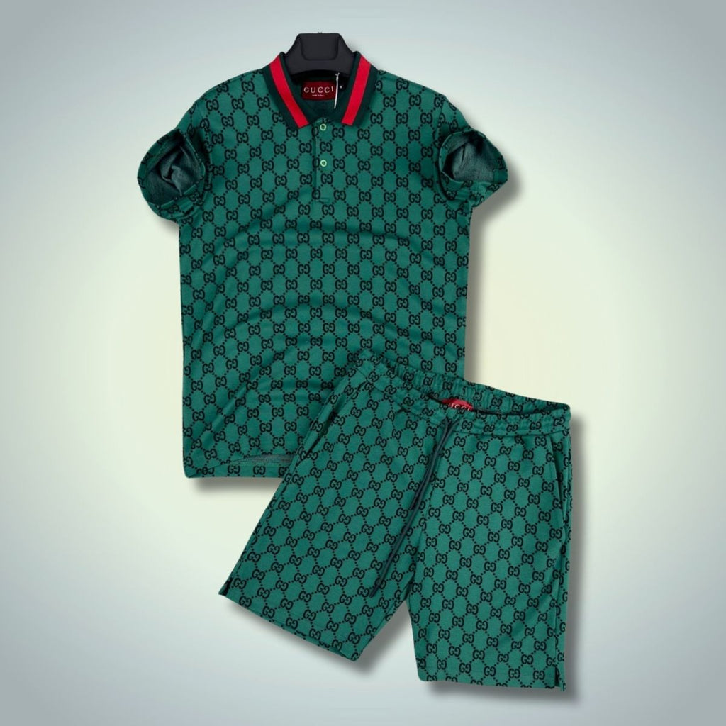 Gucci férfi szett rövidnadrággal, pólóinggel, zöld. Prémium minőségű