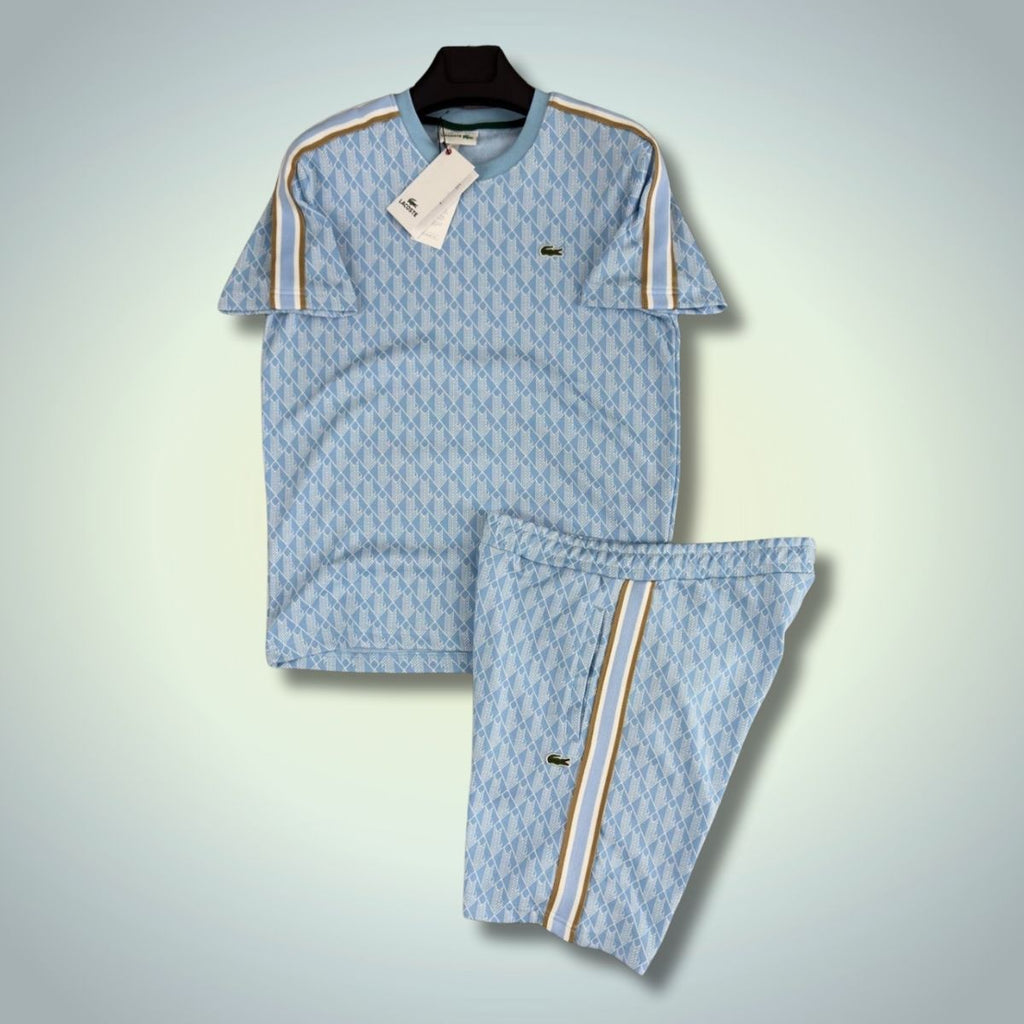 Lacoste férfi szett rövidnadrággal, Jacquard Monogram, világoskék. Prémium minőségű