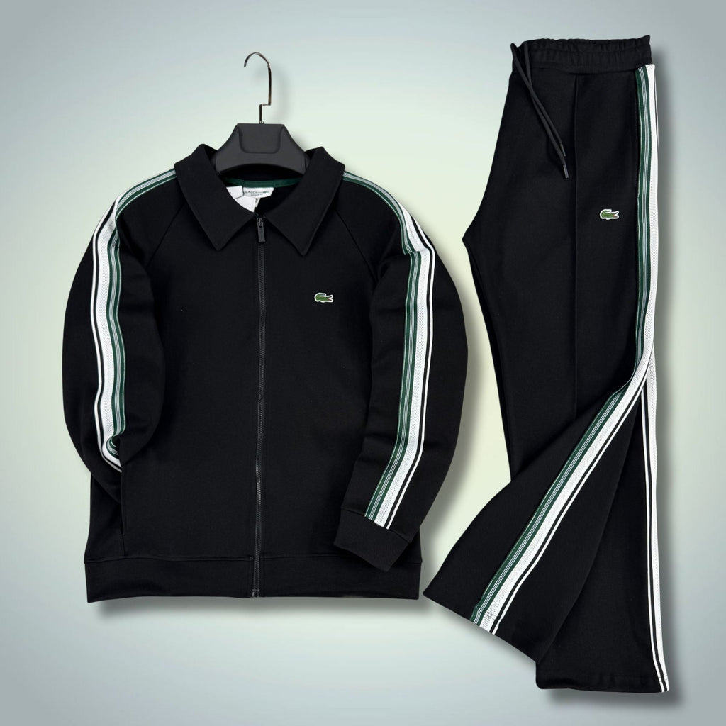 Lacoste férfi tréningruha, fekete, csíkkal, 2026-os modell, prémium minőség