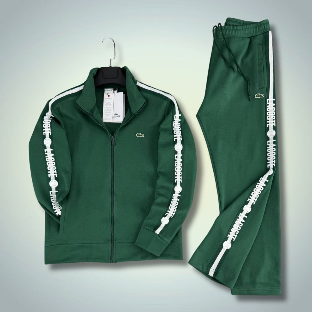 Lacoste férfi tréningruha, zöld, teniszcsíkkal, prémium minőség