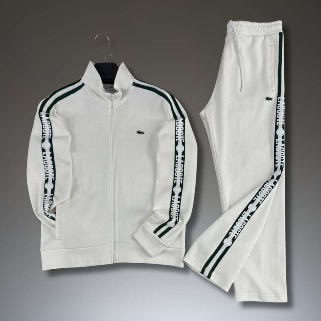 Lacoste férfi tréningruha, fehér, teniszcsíkkal, prémium minőség