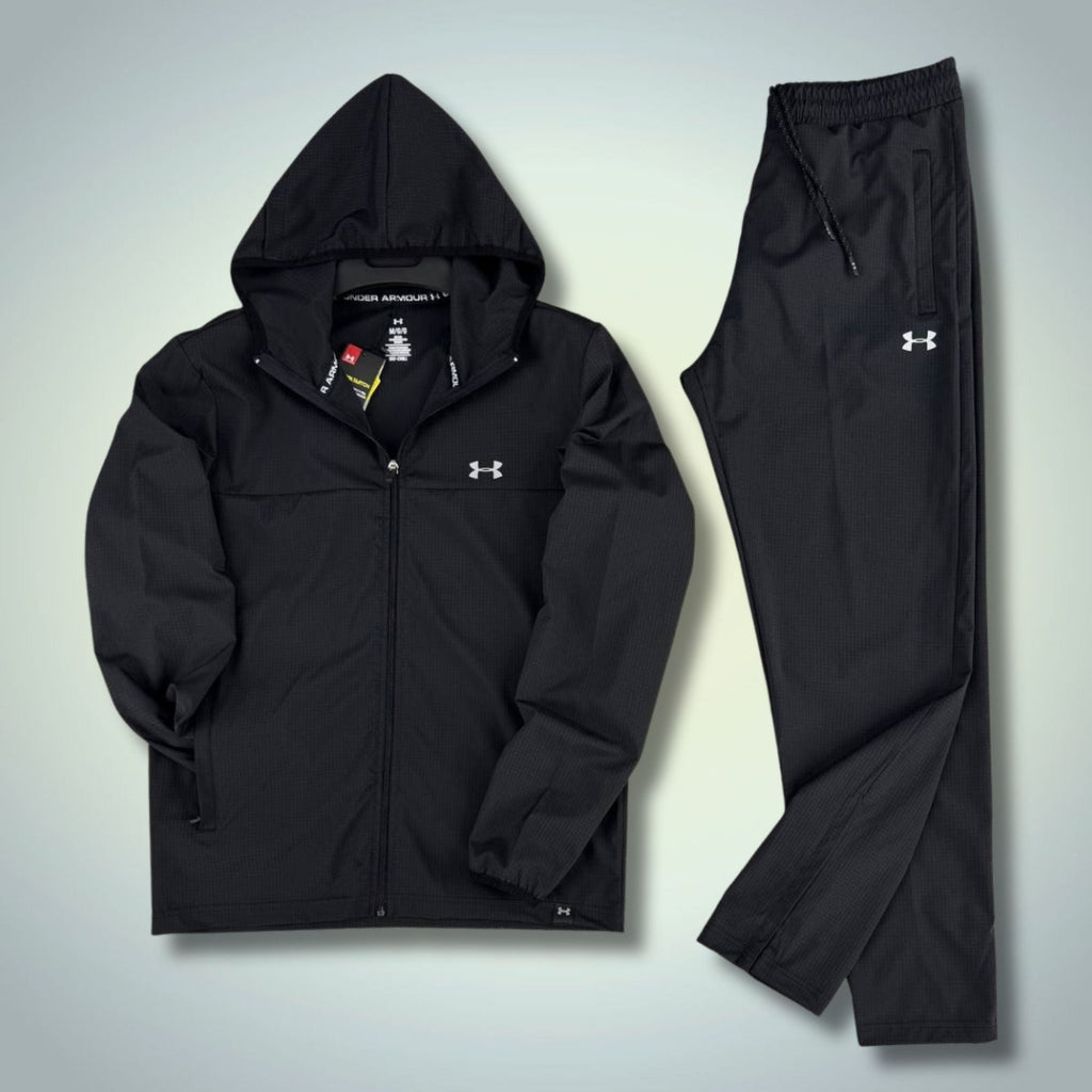 Under Armour férfi vízálló melegítő szett, fekete, nagy logó. Prémium minőség
