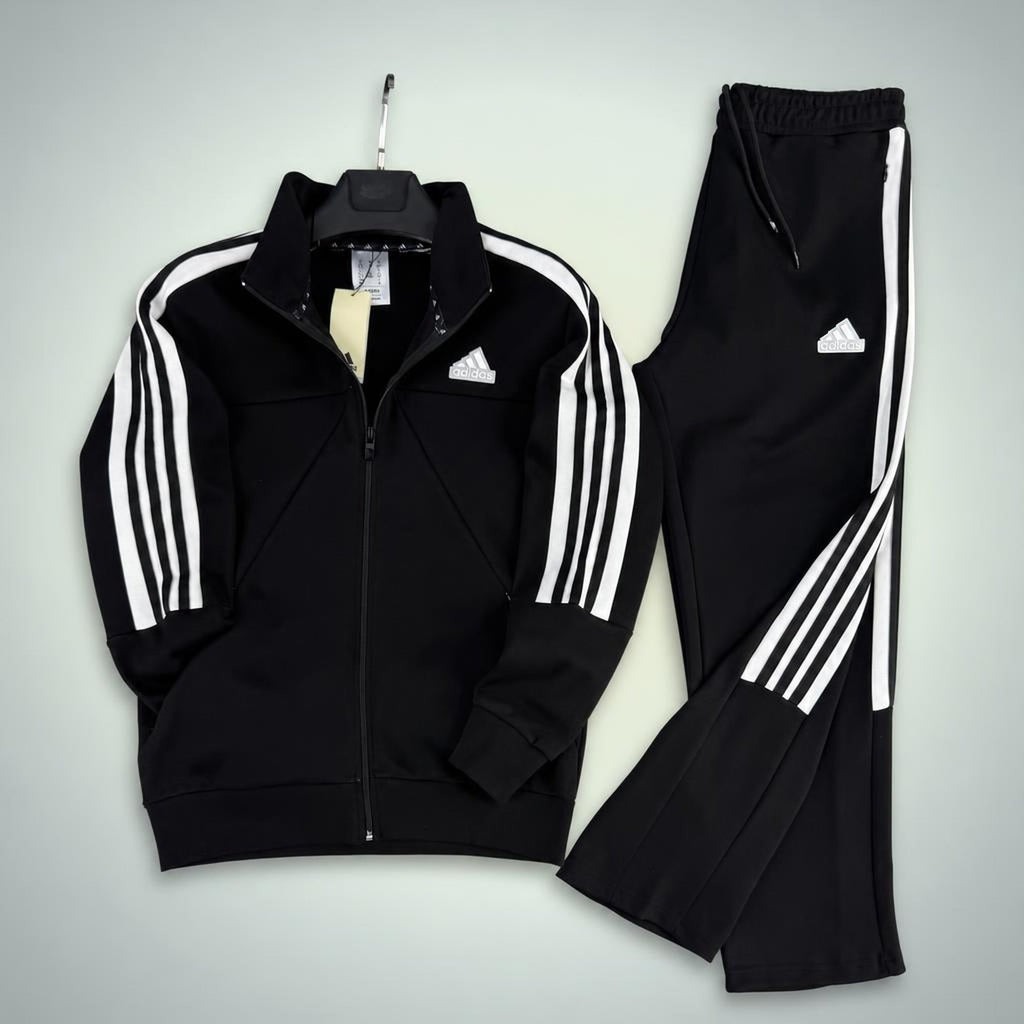 Adidas férfi melegítő szett három fehér csíkkal, fekete. Prémium minőség