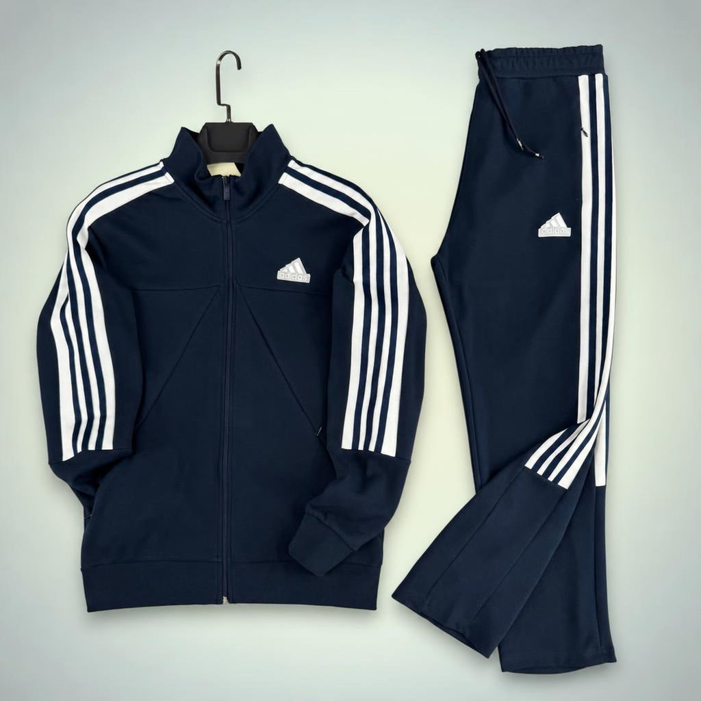 Adidas férfi melegítő szett három fehér csíkkal, sötétkék. Prémium minőség