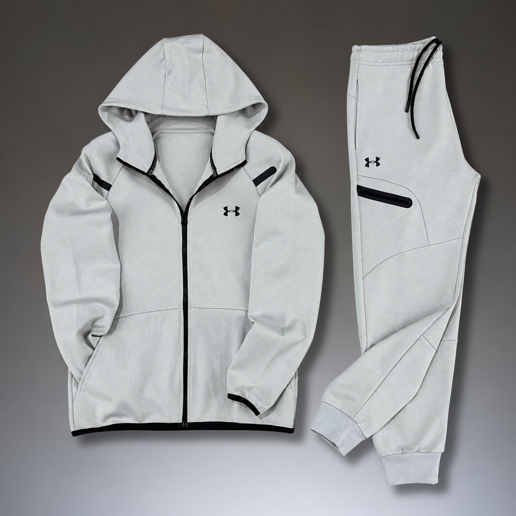 Under Armour férfi melegítő szett fényvisszaverő elemekkel, világosszürke. Prémium minőség