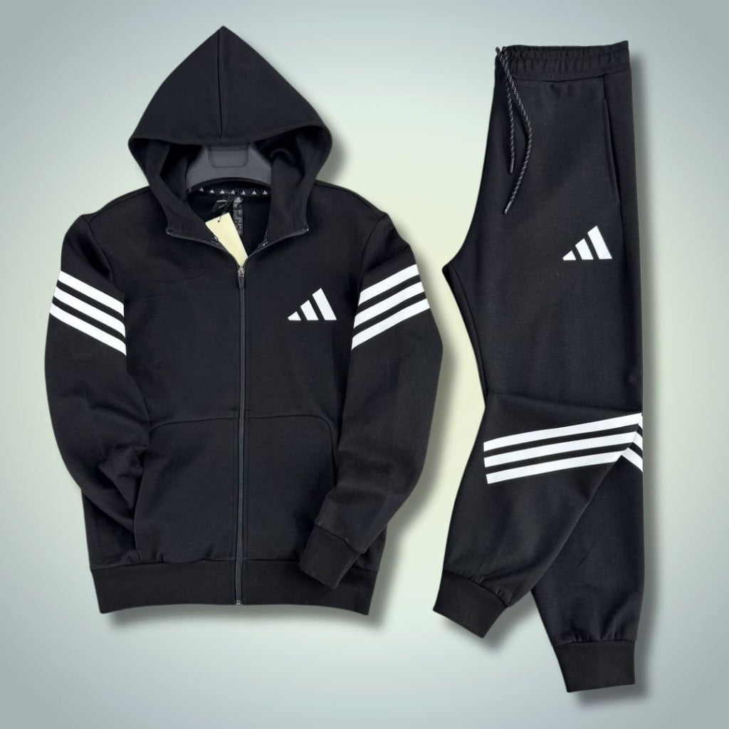 Adidas férfi melegítő 2025, vízszintes csíkos, fekete. Prémium minőség