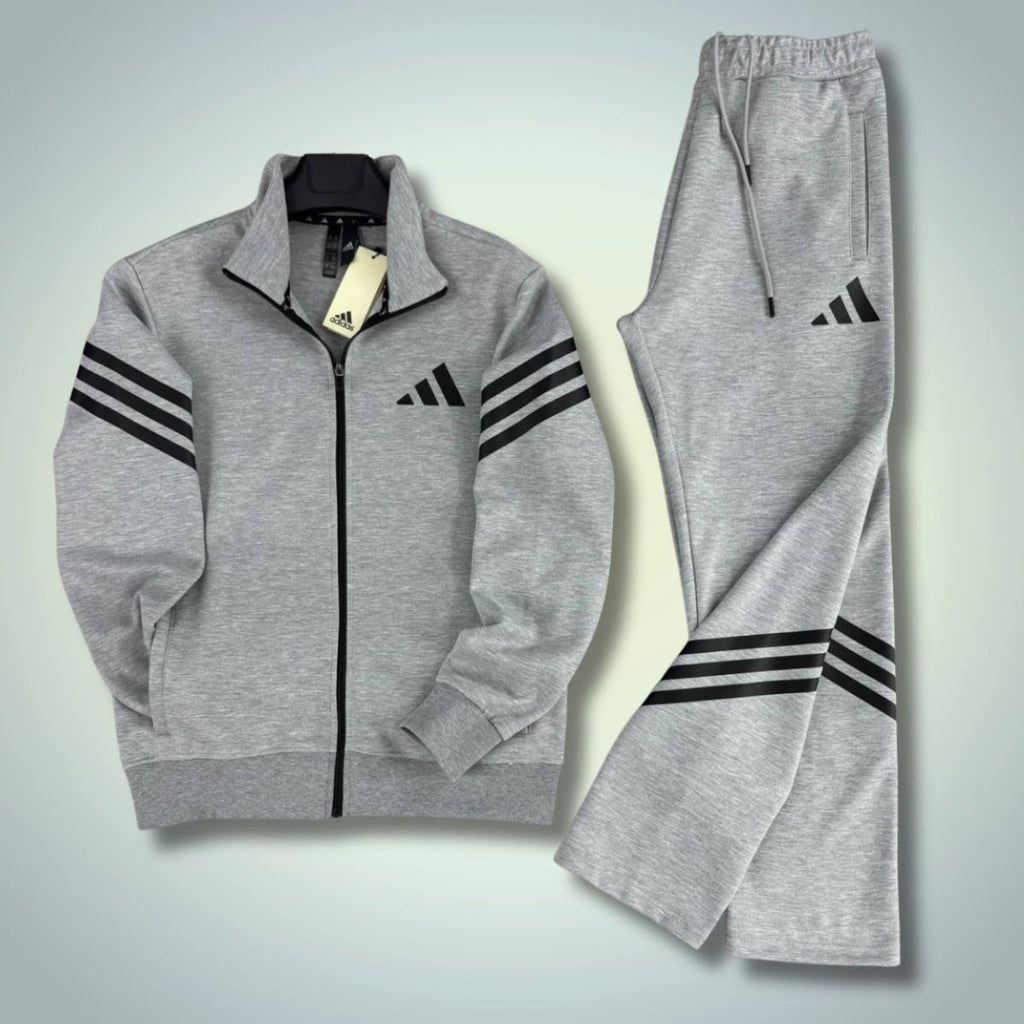 Férfi tréningruha Adidas 2025, függőleges csíkok, klasszikus szürke. Prémium minőség