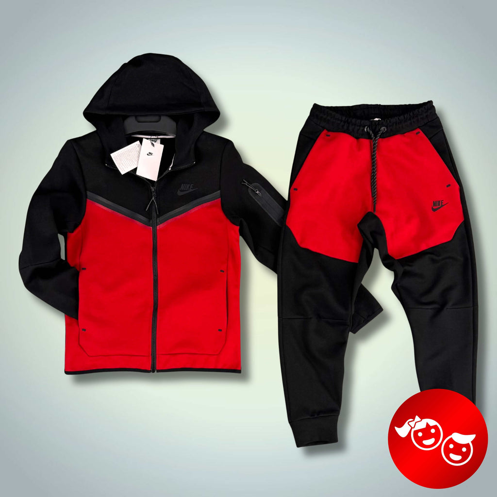 Nike gyerek melegítő, Tech Fleece, fekete – piros. Model 2024. Prémium minőség