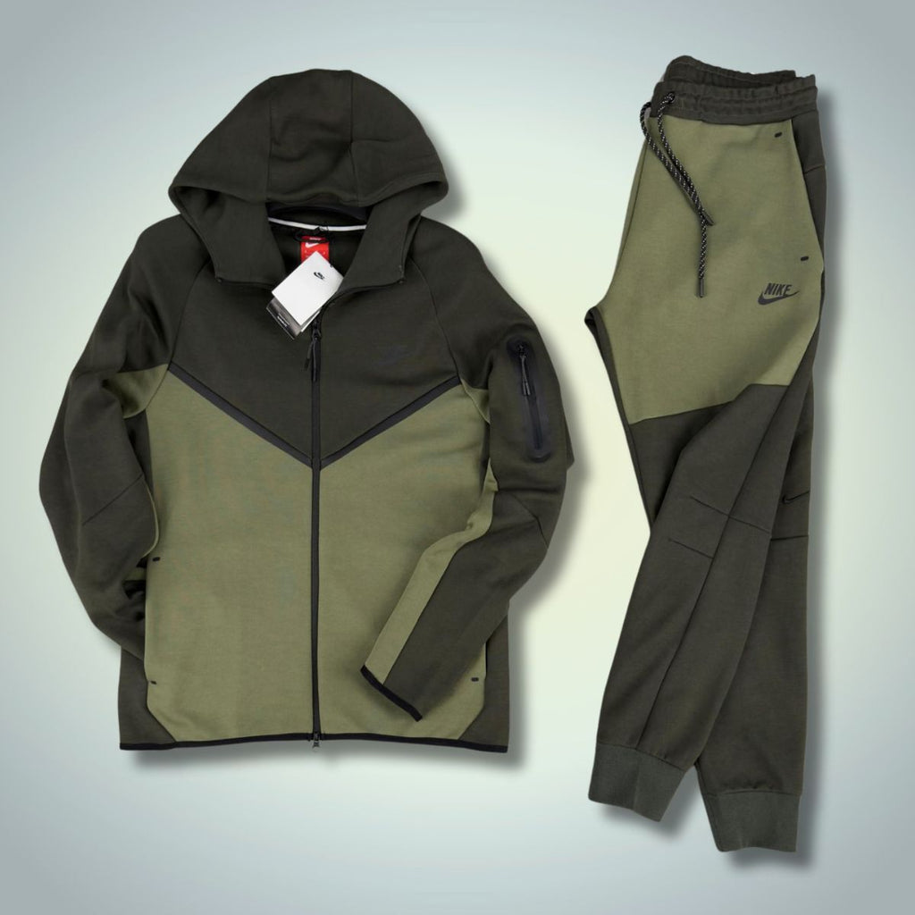 Nike Tech Fleece férfi tréningruha, sötétzöld - olívazöld. Modell 2024. Prémium minőség