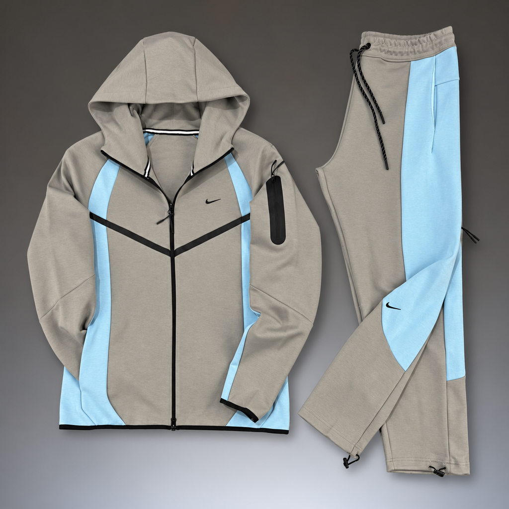 Nike Tech Fleece férfi melegítő szett, szürke - világoskék. 2026-os modell. Prémium minőség