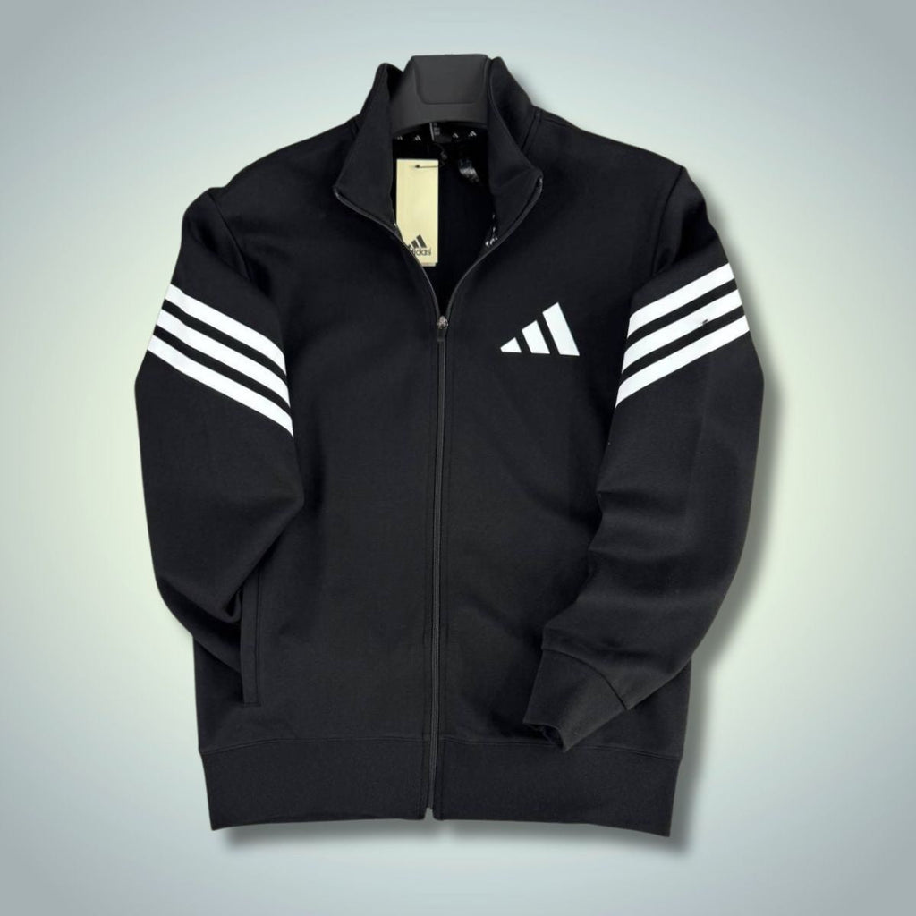 Férfi pulóver Adidas, függőleges csíkok, fekete. Prémium minőség