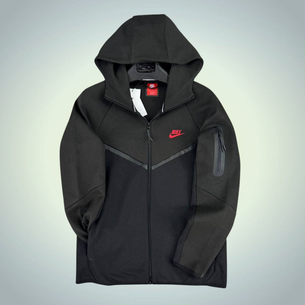 Nike férfi Tech Fleece pulóver, piros logó, grafit – fekete. Model 2024. Prémium minőség