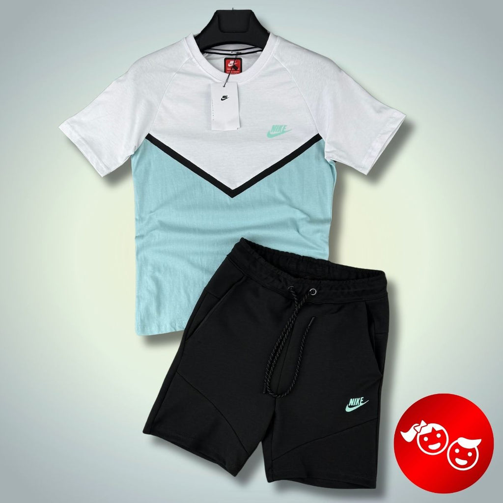 Nike Tech Fleece gyerek szett rövidnadrággal, grafit-fehér-menta. Prémium minőség