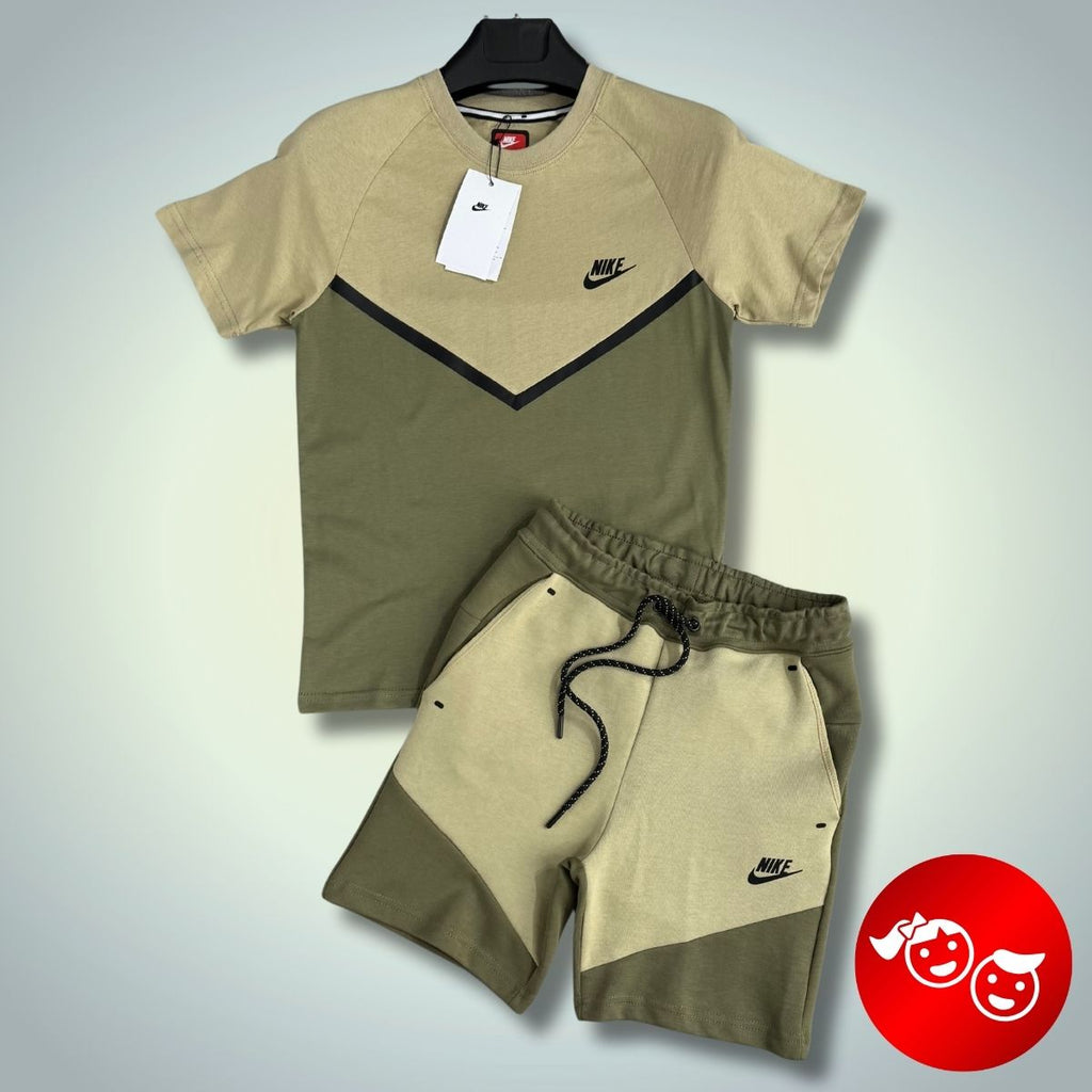 Nike Tech Fleece gyerek szett rövidnadrággal, sötétzöld-olivazöld. Prémium minőségű