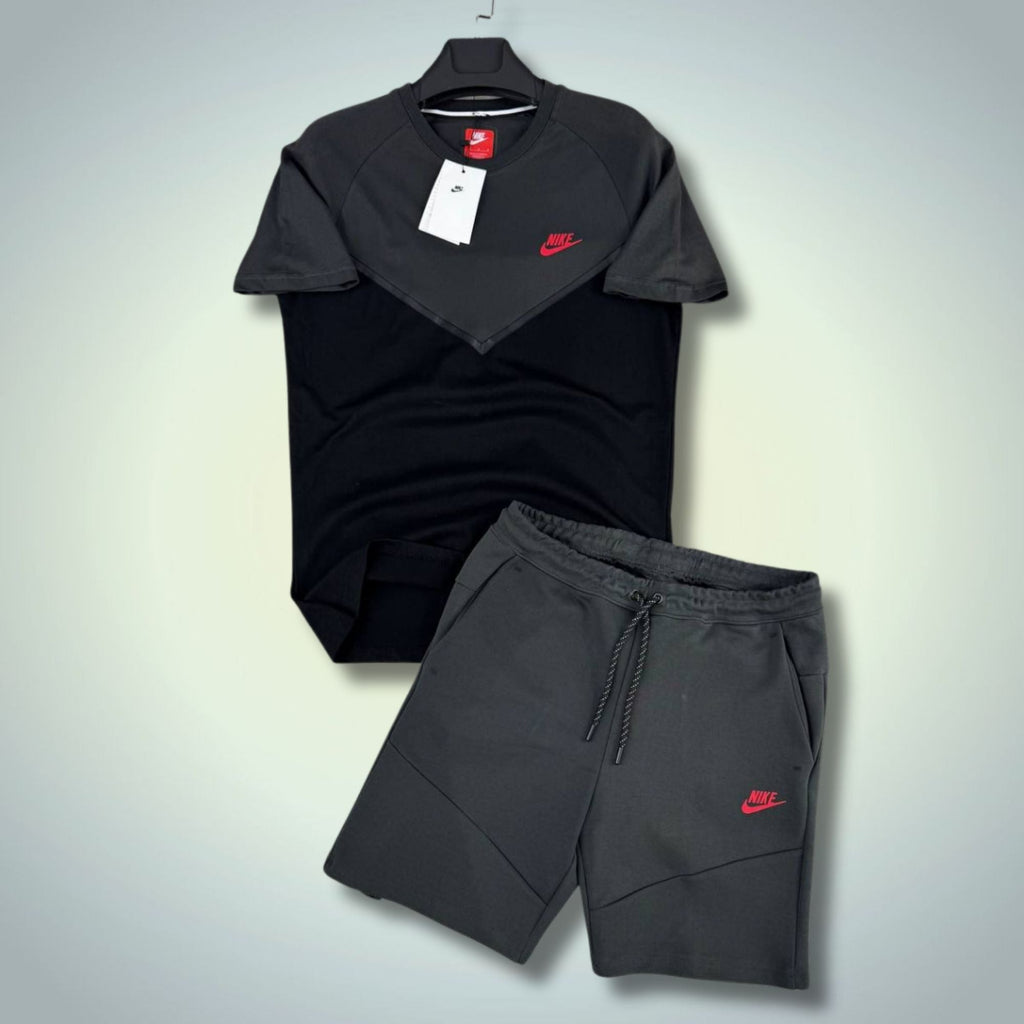 Nike Tech Fleece férfi rövid melegítő szett, grafit-fekete, piros logó. Prémium minőség