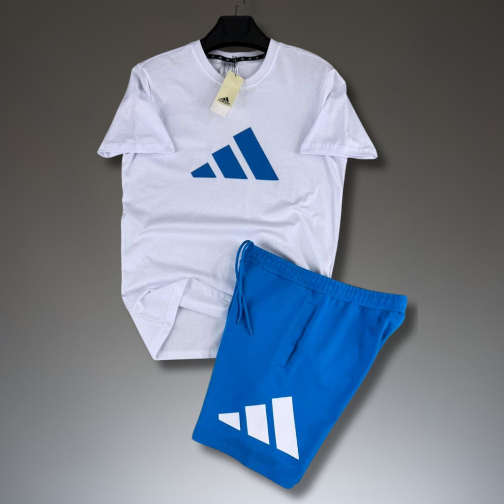 Adidas férfi rövid sportos szett, fehér-kék. Prémium minőség