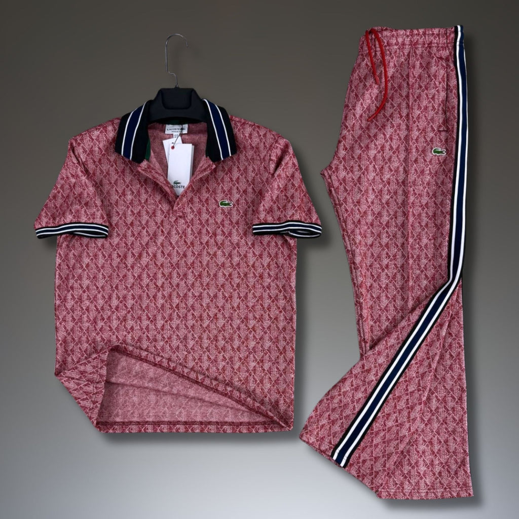 Lacoste férfi nyári sportos szett, Jacquard póló, piros. Prémium minőség