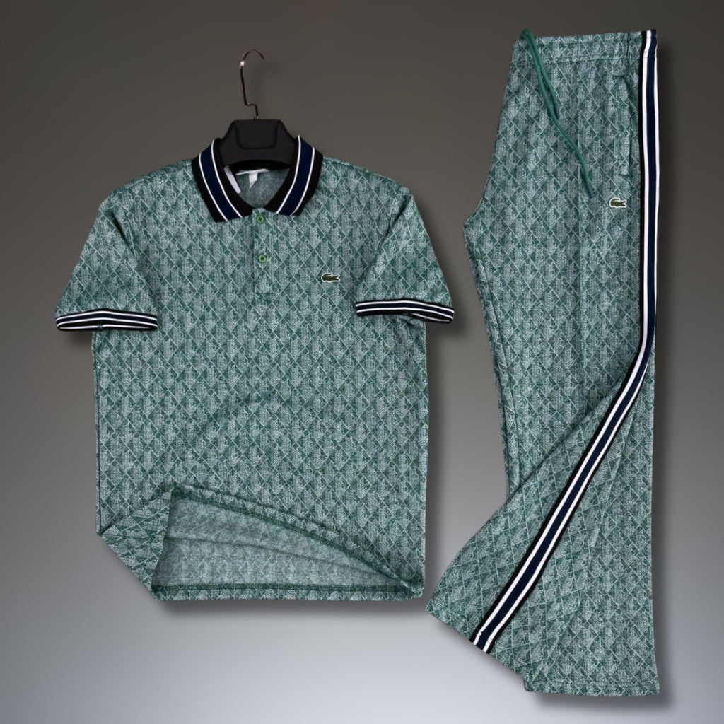 Lacoste férfi nyári sportos szett, Jacquard póló, zöld. Prémium minőség