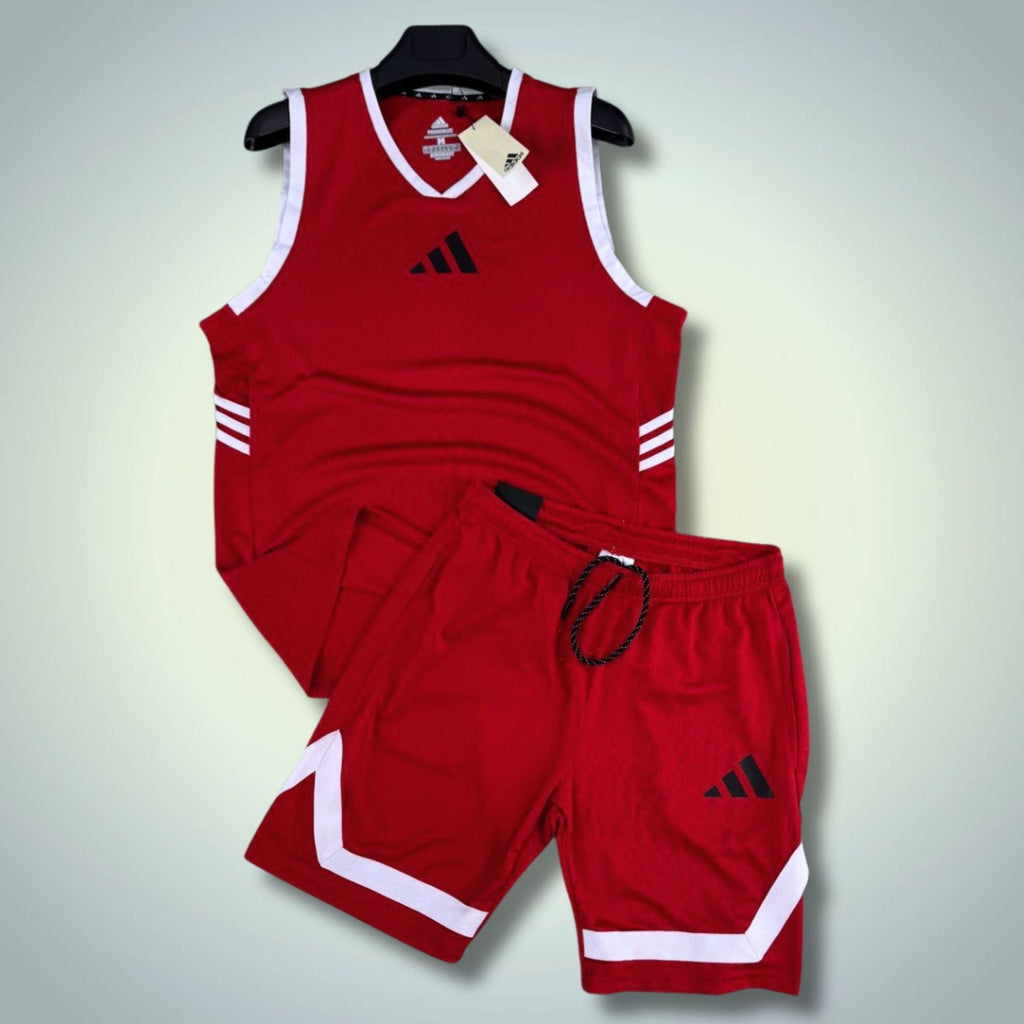 Adidas férfi rövid sportos szett trikóval, piros. Dri-Fit. Prémium minőség