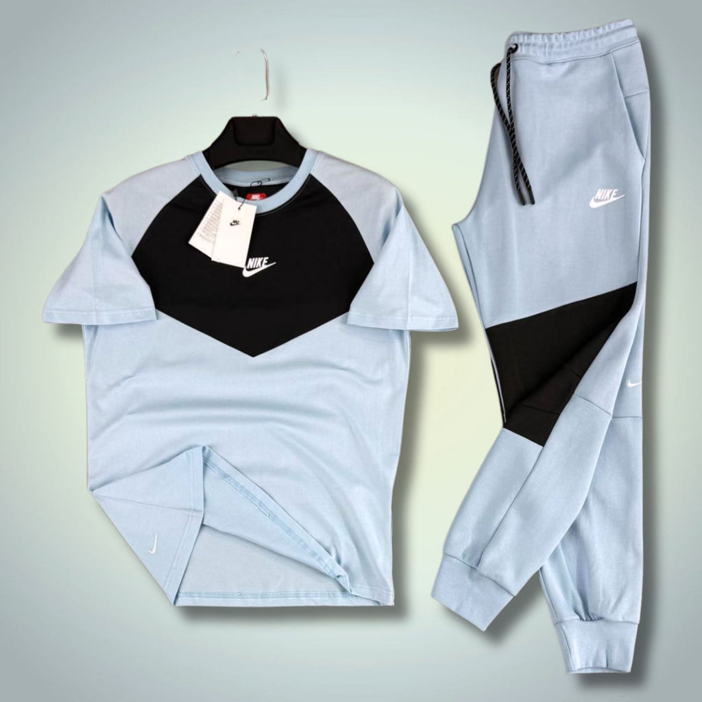 Nike Tech Fleece férfi nyári sportos szett, világoskék-fekete. 2026. Prémium minőség