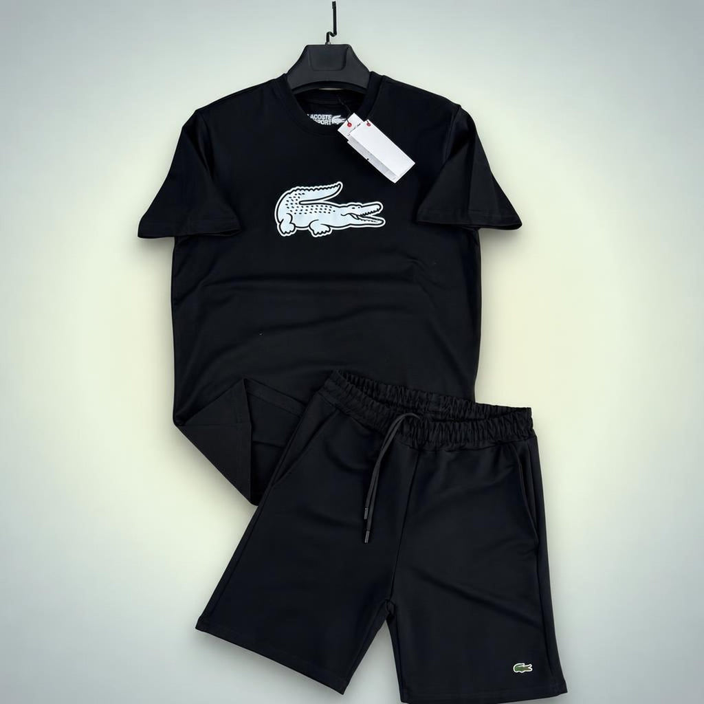 Lacoste Big Logo férfi rövid melegítő szett, fehér szürkével. Prémium minőség