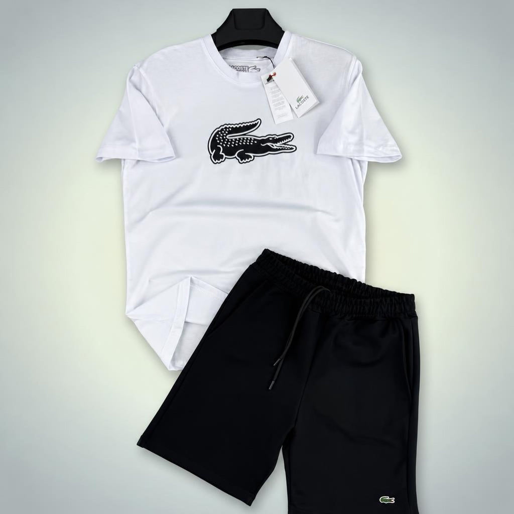 Lacoste Big Logo férfi rövid melegítő szett, fehér-fekete. Prémium minőség