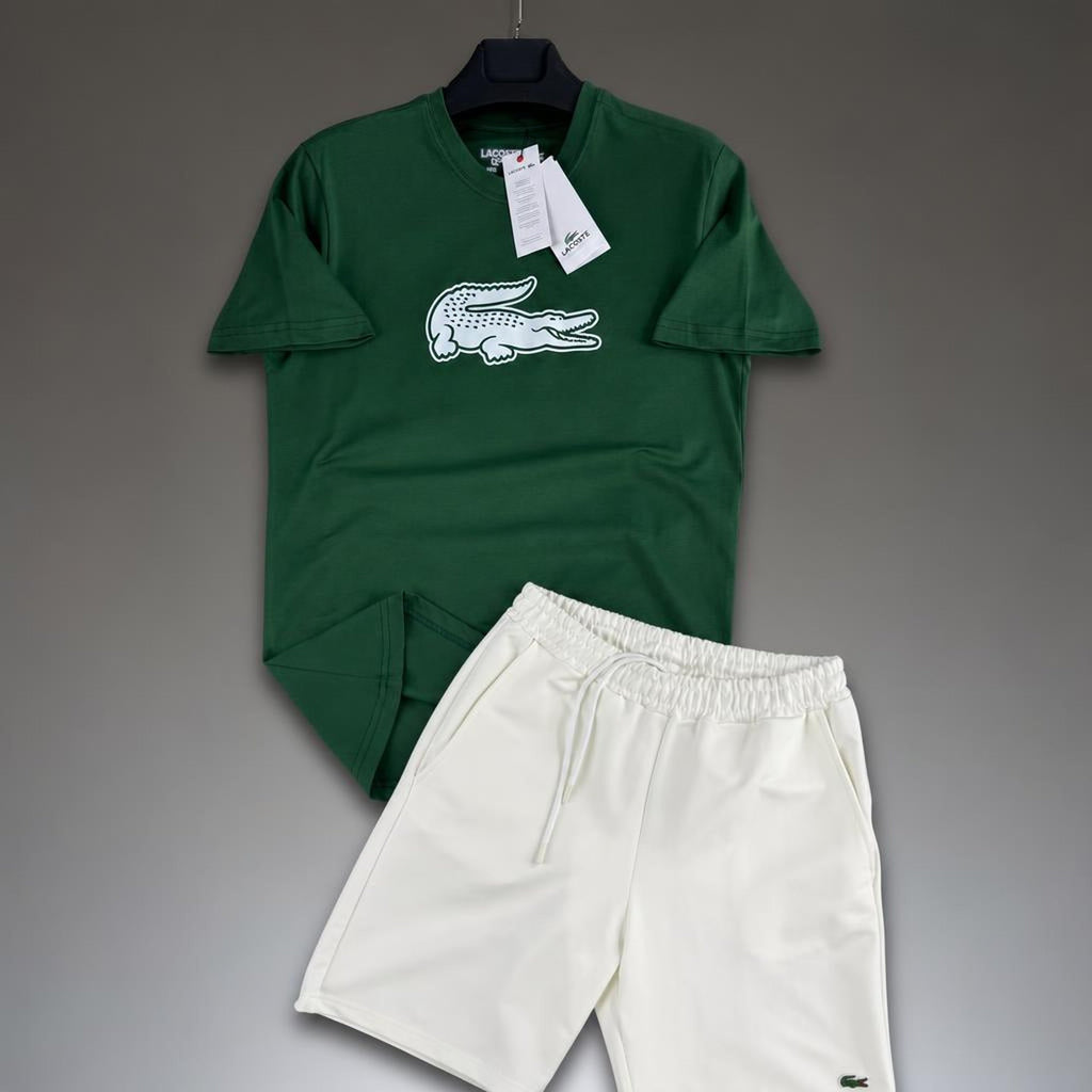 Lacoste Big Logo férfi rövid melegítő szett, zöld és fehér. Prémium minőség