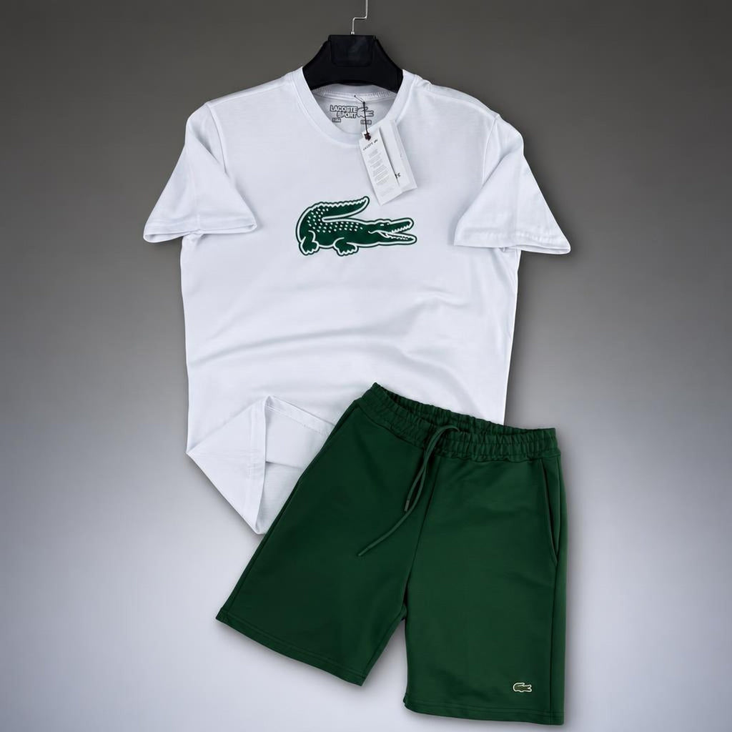 Lacoste Big Logo férfi rövid melegítő szett, fehér-zöld. Prémium minőség