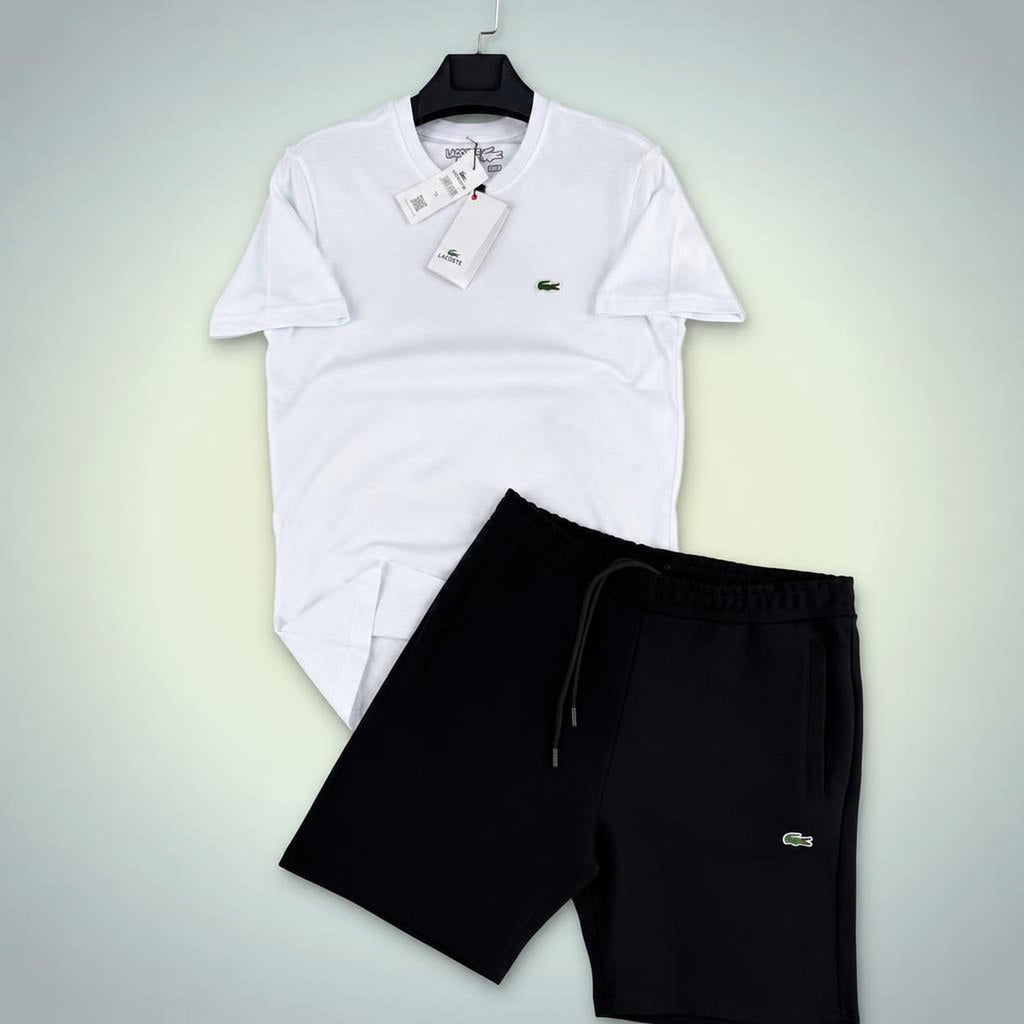 Lacoste Classic férfi rövid melegítő szett, fehér-fekete. Prémium minőség