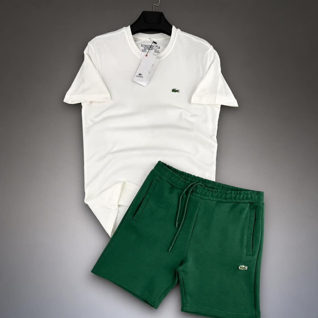 Lacoste Classic férfi rövid melegítő szett, fehér-zöld. Prémium minőség