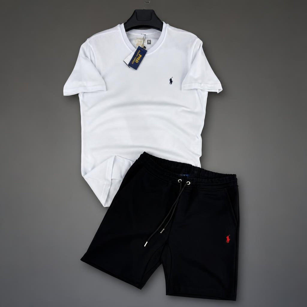 Ralph Lauren Classic férfi rövid melegítő szett, fehér-fekete. Prémium minőség