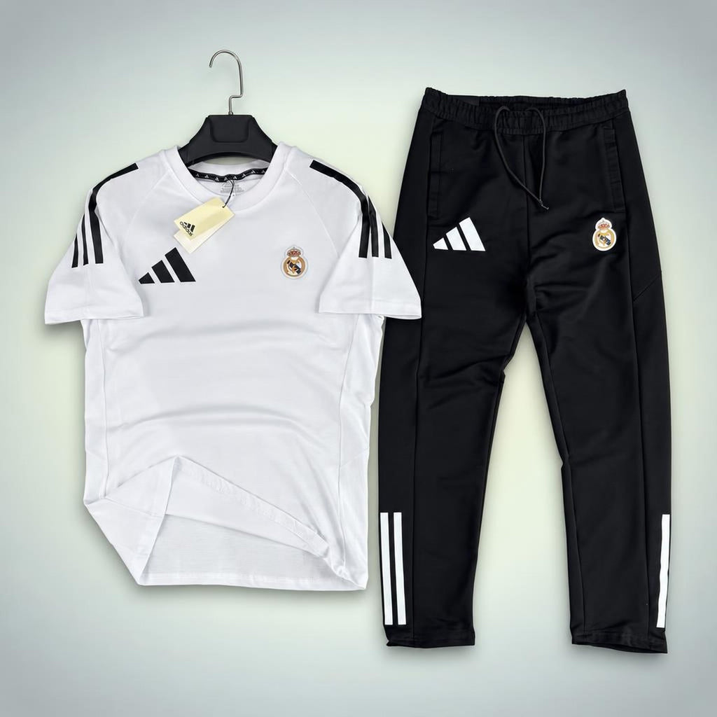 Adidas Real Madrid férfi nyári szabadidőruha, fehér-fekete. Prémium minőség