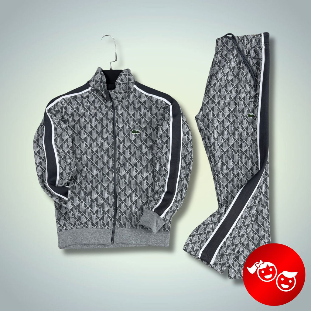 Lacoste gyerek melegítő, Jacquard Monogram, grafitszürke. Model 2025. Prémium minőség