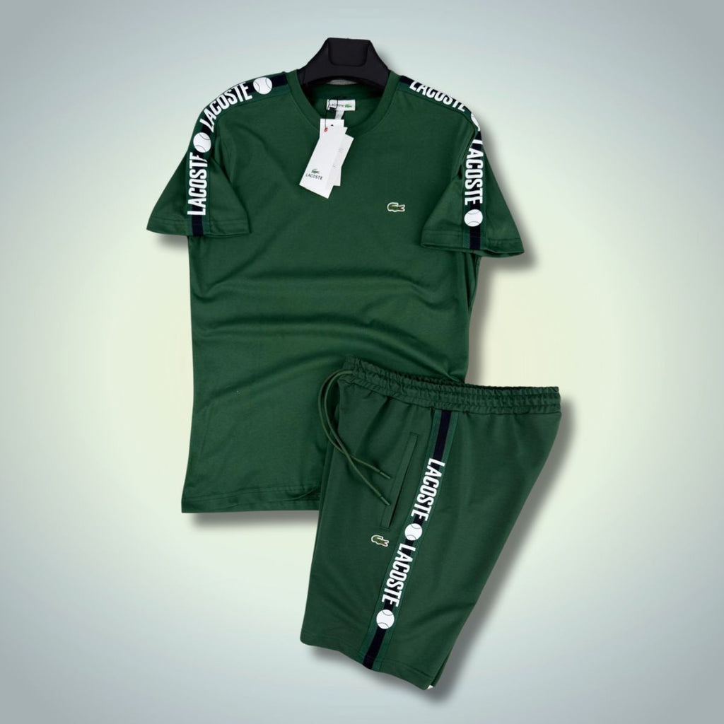 Lacoste férfi szett rövidnadrággal, Logó csíkos, zöld. Prémium minőség
