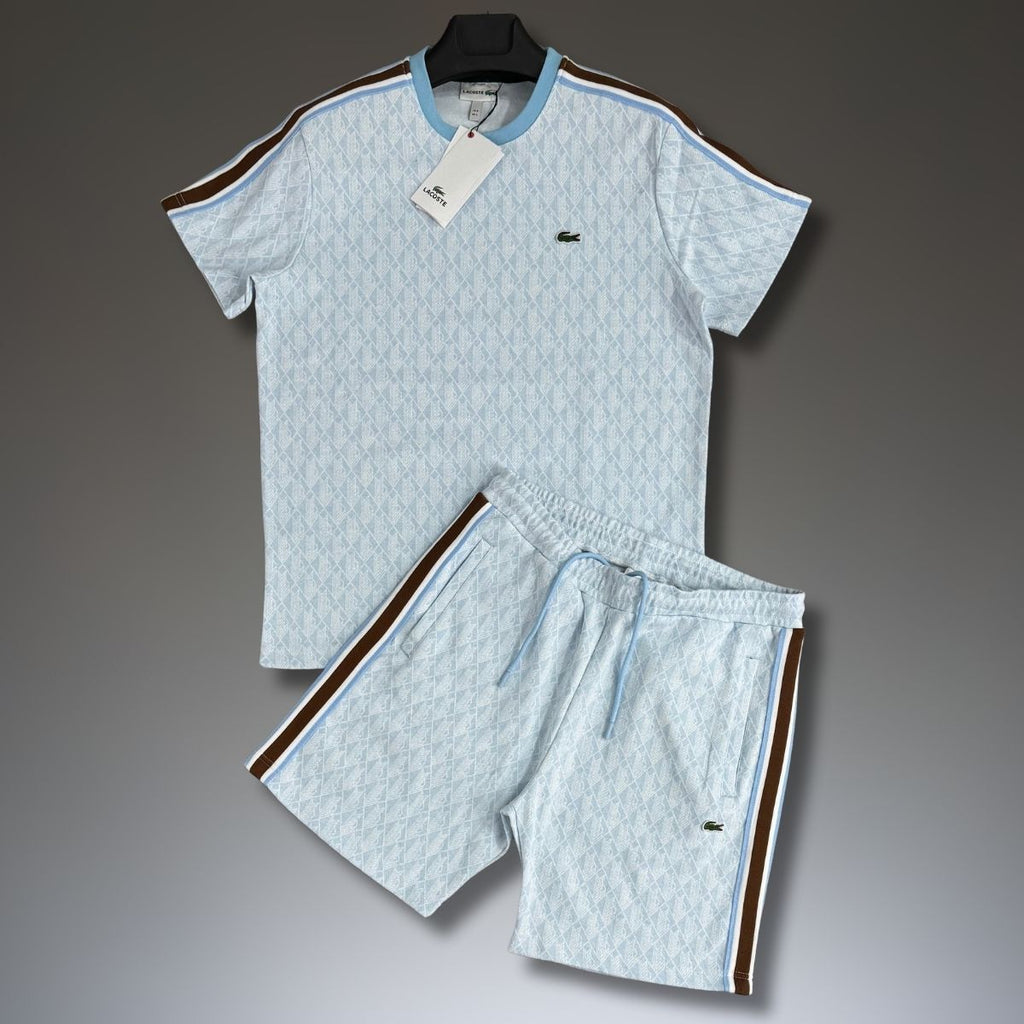 Lacoste férfi szett rövidnadrággal, Jacquard, világoskék. Prémium minőség