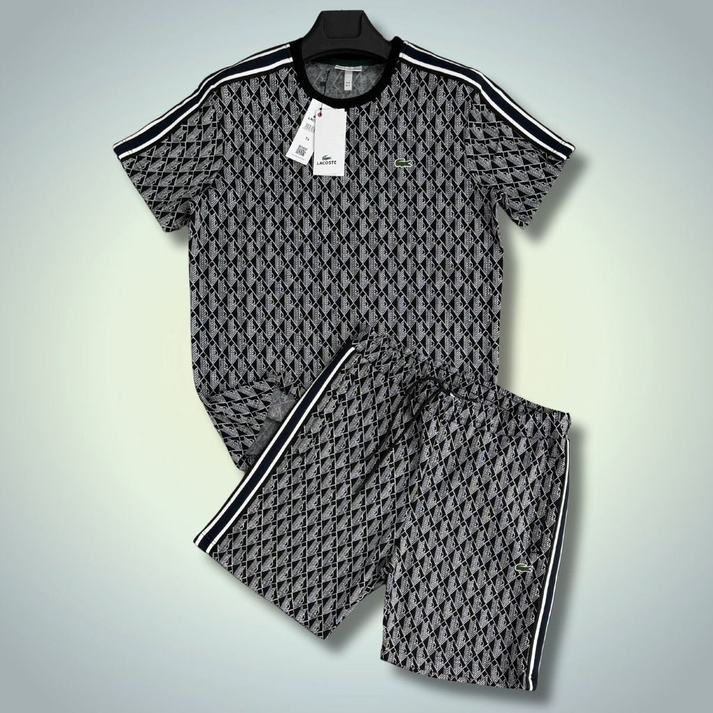 Lacoste férfi szett rövidnadrággal, Jacquard, fekete-fehér. Prémium minőség