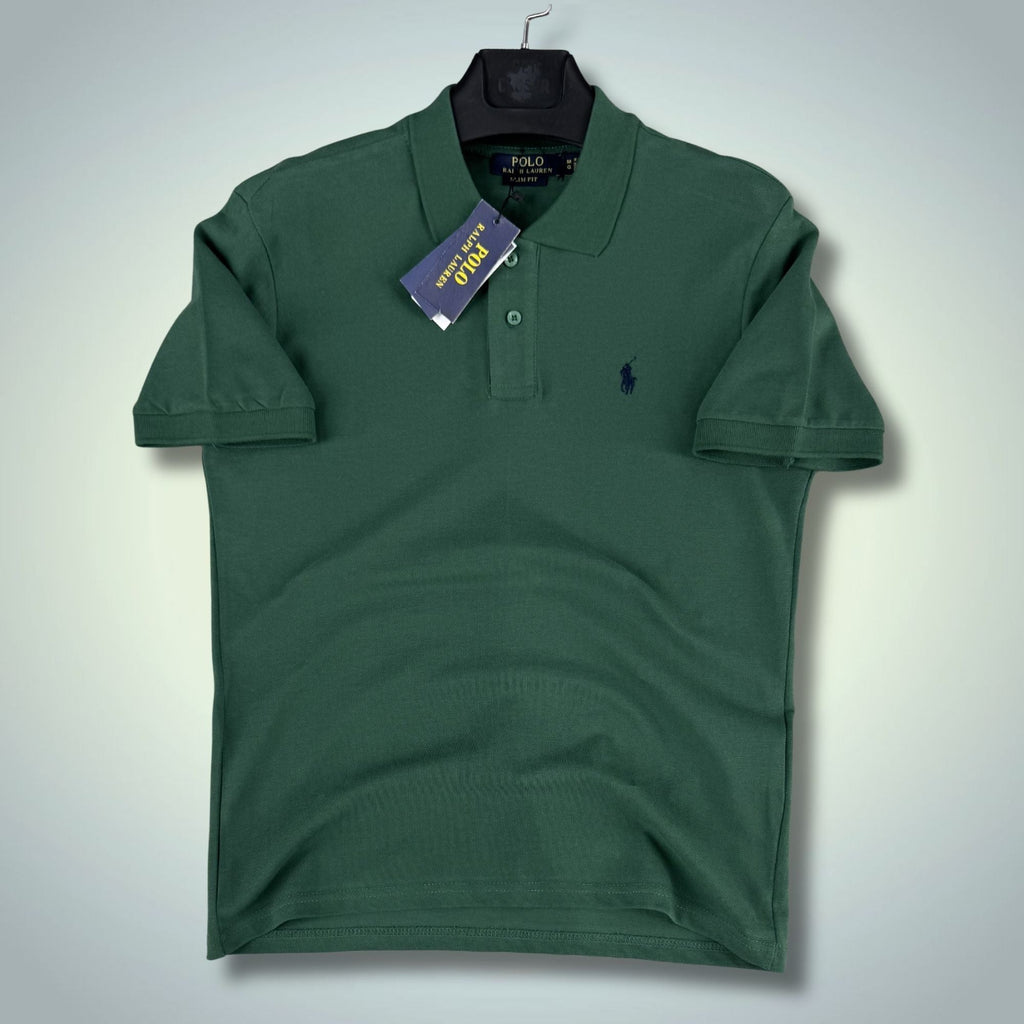 Férfi zöld Ralph Lauren galléros póló, kék logóval. Prémium minőség