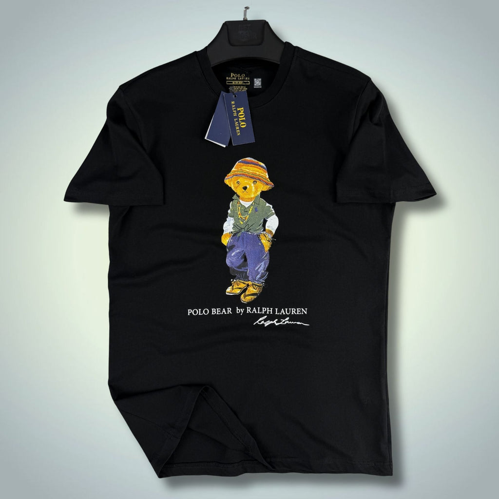 Férfi fekete póló Ralph Lauren, mackó mintával. Prémium minőség