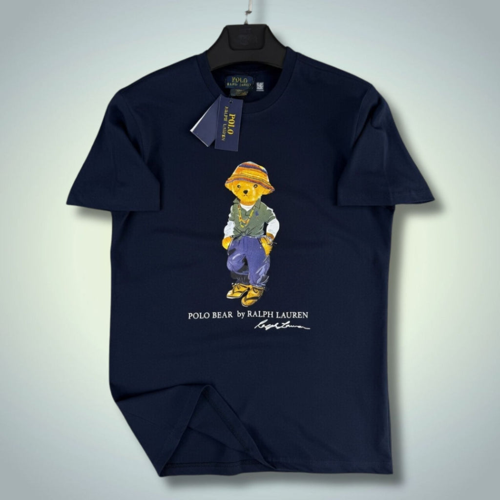 Férfi sötétkék póló Ralph Lauren, mackó mintával. Prémium minőség