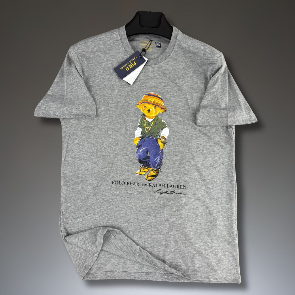 Férfi klasszikus szürke póló Ralph Lauren, mackó mintával. Prémium minőség