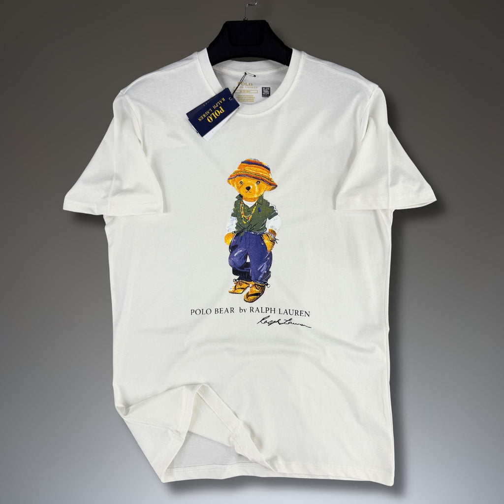Férfi fehér póló Ralph Lauren, mackó mintával. Prémium minőség