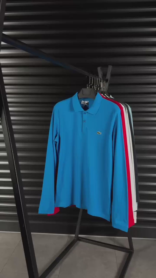 Lacoste férfi hosszú ujjú galléros póló, sötétkék. Prémium minőség