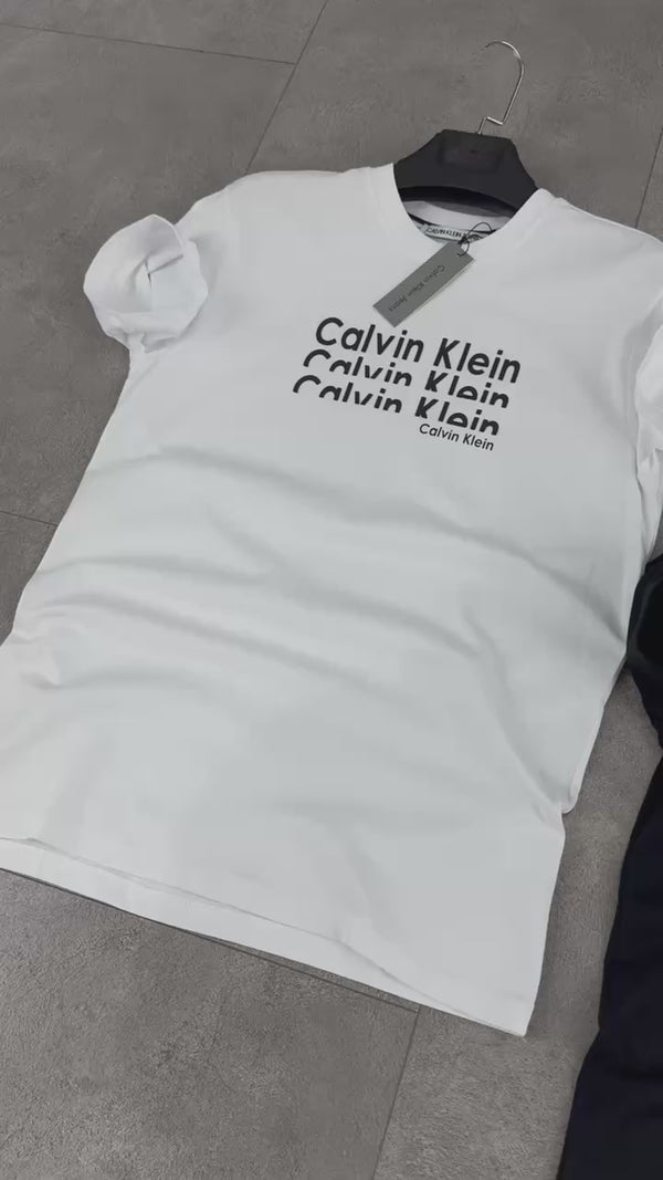 Calvin Klein férfi póló, vágott logókkal, fehér. Prémium minőségű
