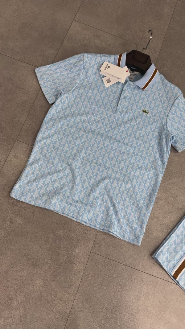 Lacoste férfi nyári szett, Jacquard póló, világoskék. Prémium minőség