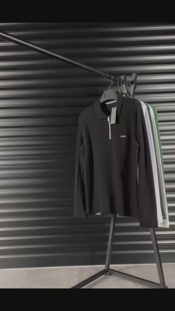 Calvin Klein férfi hosszú ujjú galléros póló, fekete. Prémium minőség